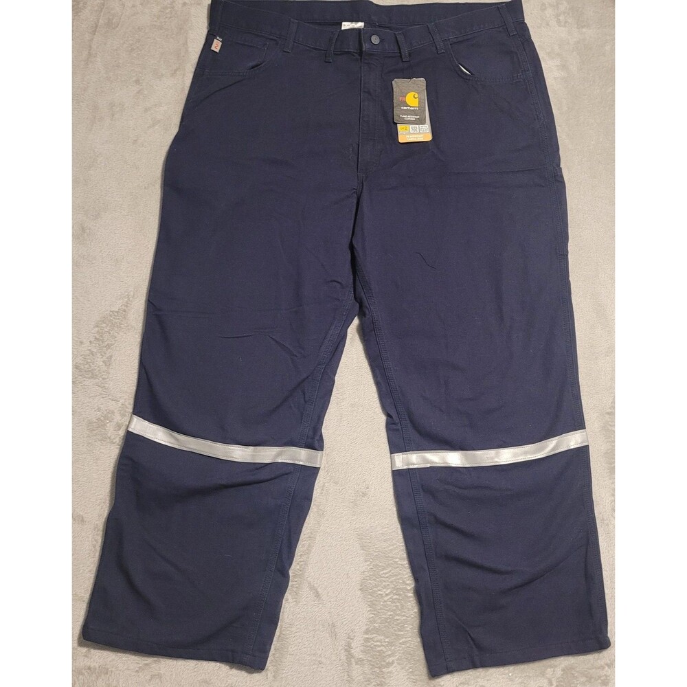 Carhartt FR Pants Mens 44x30 Midweight Blue Reflective Tape Work Wear Uniform